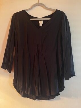 Chico's Black V-Neck Pleated Tunic Top